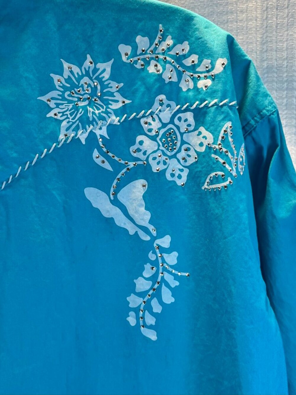 Cowgirl Hardware Turquoise / Teal Long Sleeve Pearl Snap Western Shirt size XL - Picture 5 of 14